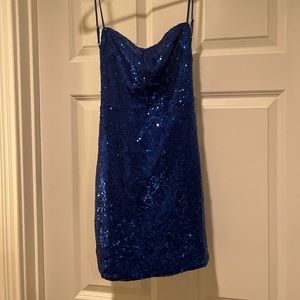 New Lucy in the Sky Starstruck Strappy Dress Blue Sequins Small Homecoming
